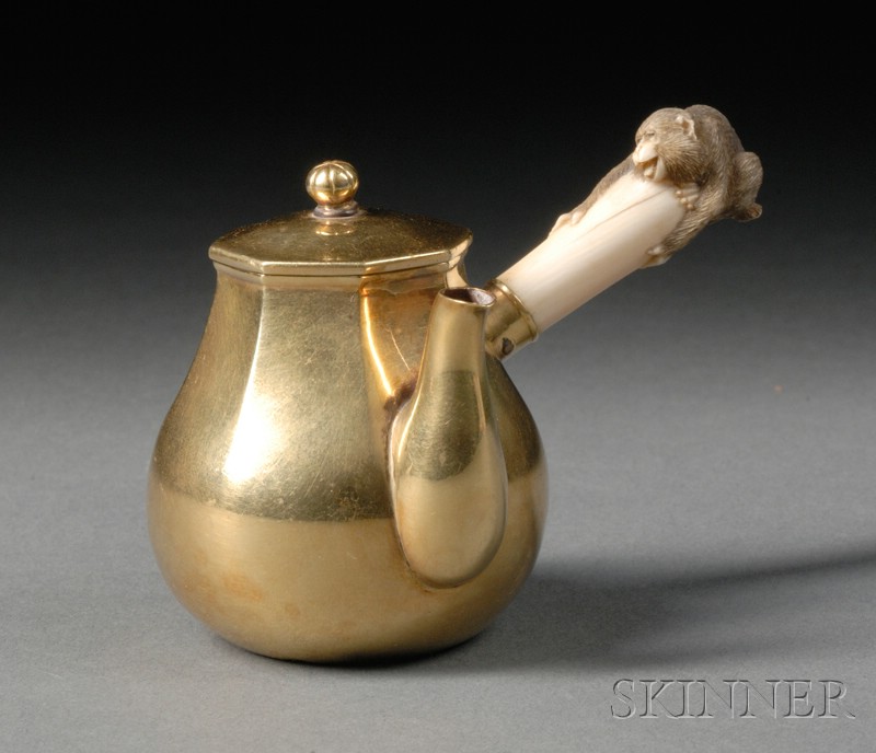 Appraisal: Miniature Yellow Gold and Ivory Mounted Chocolate Pot possibly Asian