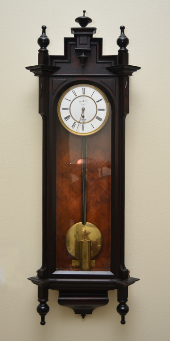 Appraisal: VIENNA REGULATOR WALL CLOCK Case with urn finial over architectural