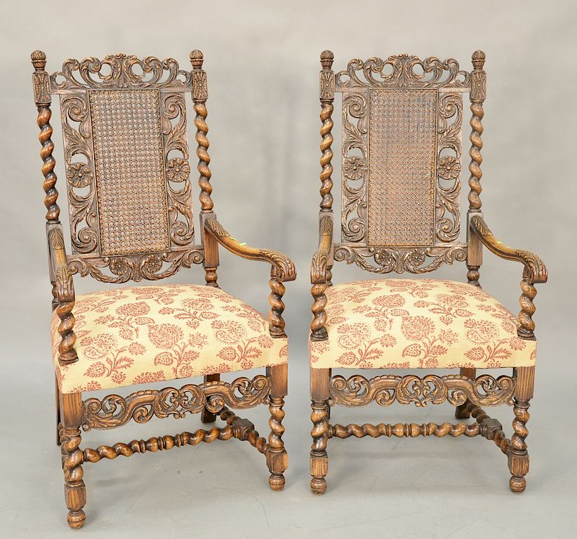 Appraisal: Pair oak cane back chairs Pair oak cane back chairs