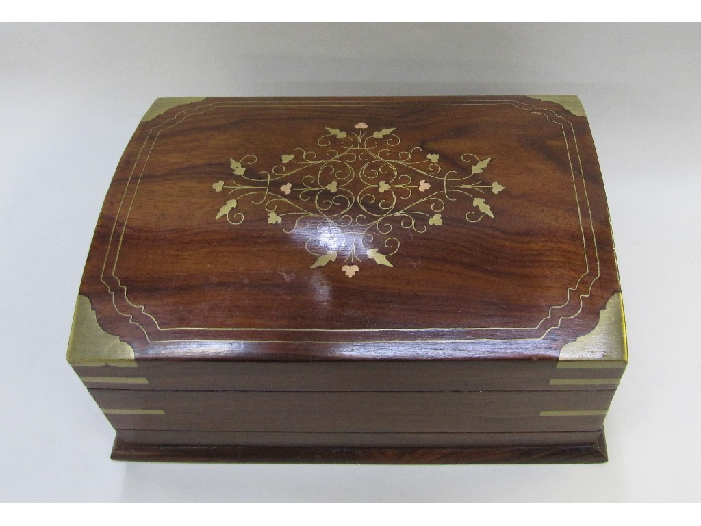 Appraisal: Brass inlaid wooden jewellery box