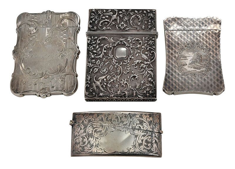 Appraisal: Four American and English Silver Card Cases th th century