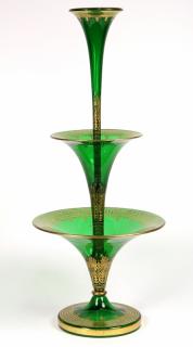 Appraisal: Moser green and gilt decorated epergne Moser green and gilt