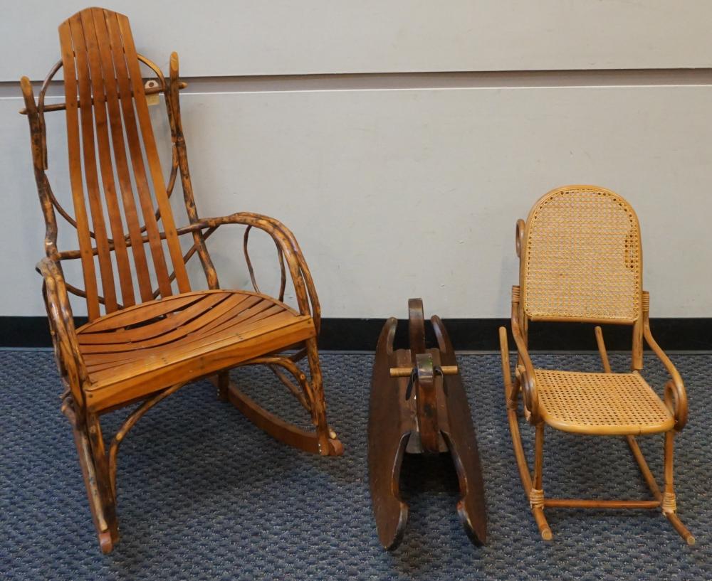 Appraisal: Adirondack Bentwood Rocker Miniature Rocker and a Rocking Horse