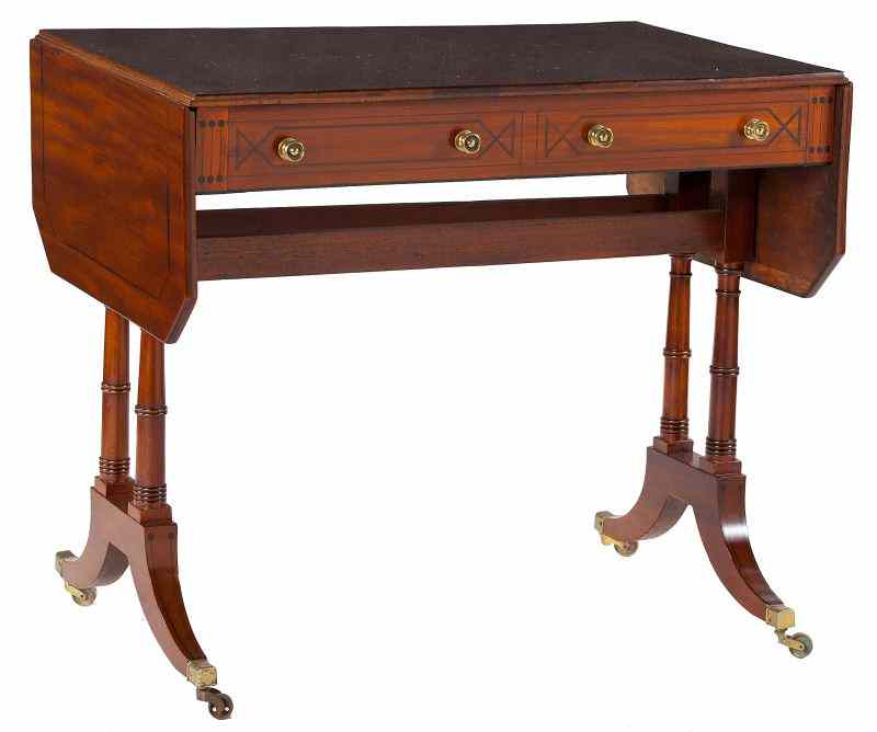 Appraisal: English Sofa Table th century mahogany mahogany veneers oak secondary