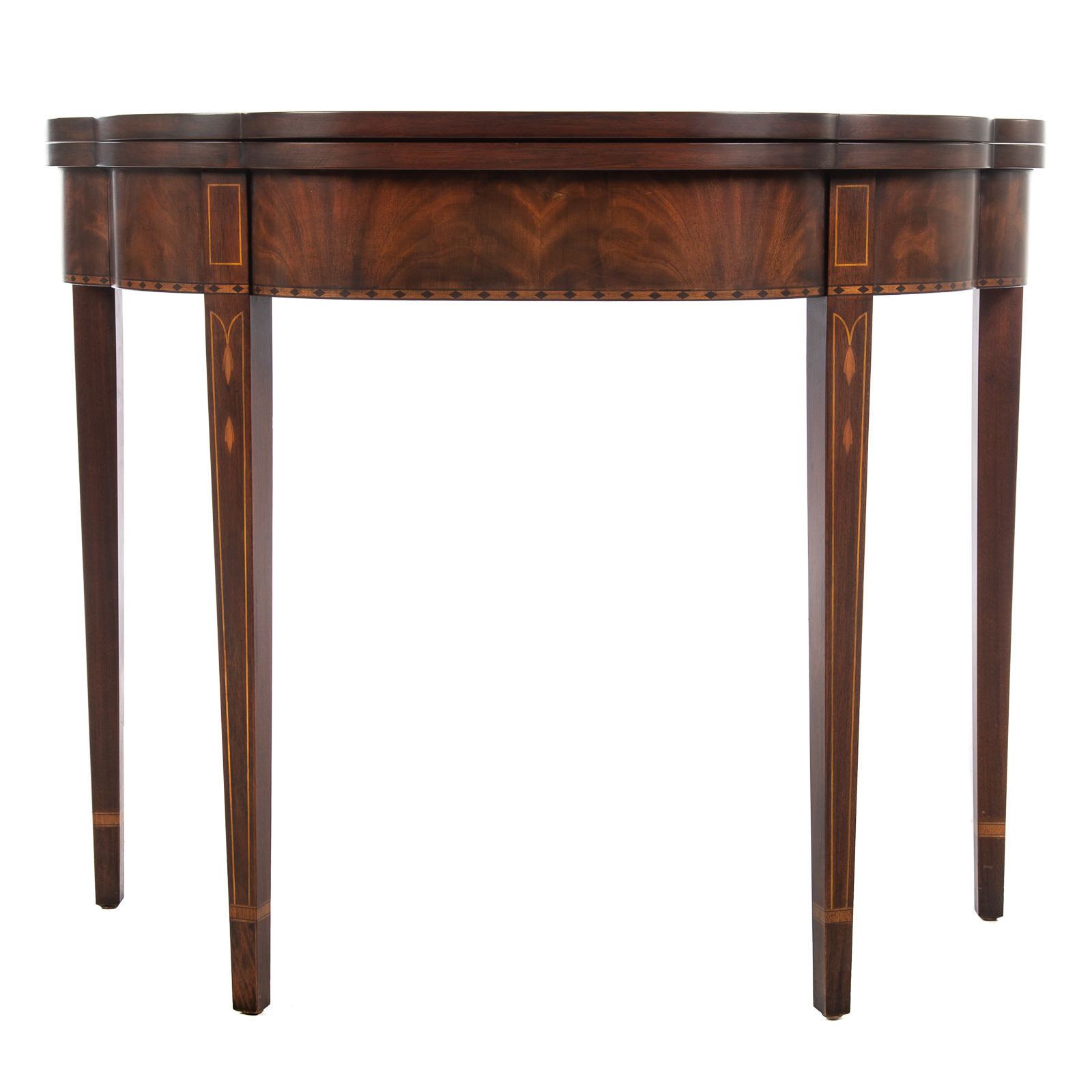 Appraisal: HENKEL HARRIS MYERS INLAID MAHOGANY GAMES TABLE th century shaped