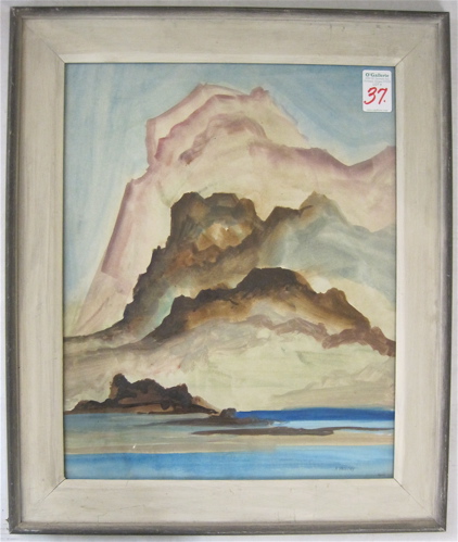 Appraisal: ALBERT PATECKY WATERCOLOR ON PAPER Oregon - Stylized landscape along