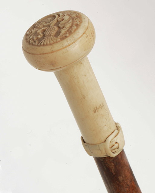 Appraisal: TWO ANTIQUE IVORY HANDLED WALKING STICKS