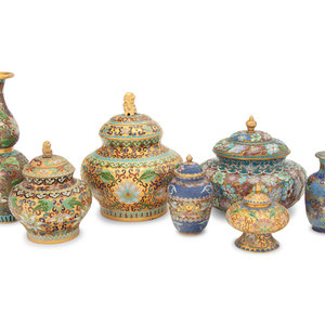 Appraisal: Chinese Cloisonn Enamel Vessels th Century comprising a gourd-form vase