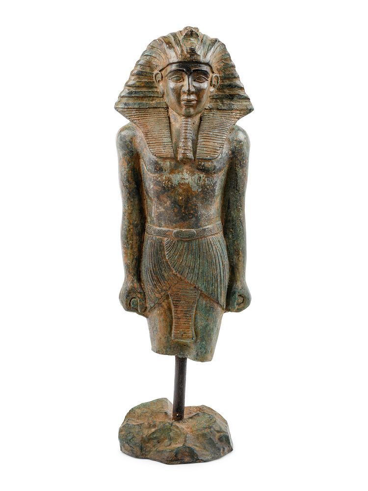 Appraisal: An Egyptian Style Bronze Portrait Sculpture of a Pharaoh An