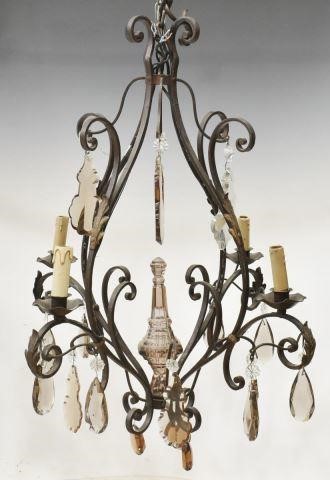 Appraisal: French Louis XV style iron glass four-light chandelier early th