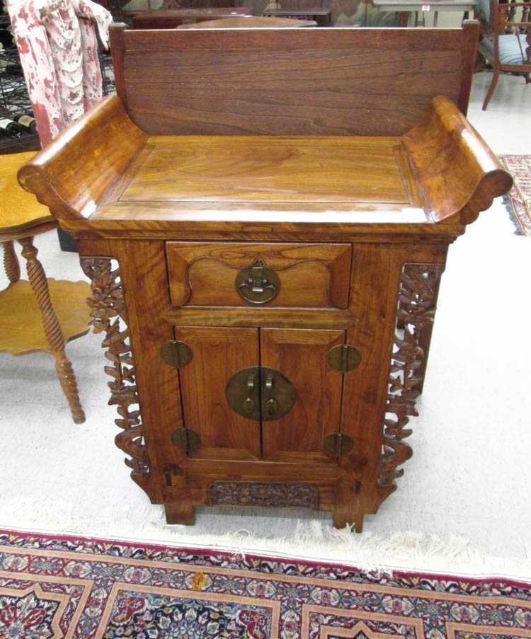 Appraisal: CHINESE YUMU ELM WOOD ALTAR CABINET small size H x