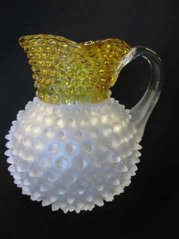 Appraisal: Victorian Francesware Art Glass Pitcher amber frosted with hobnail design