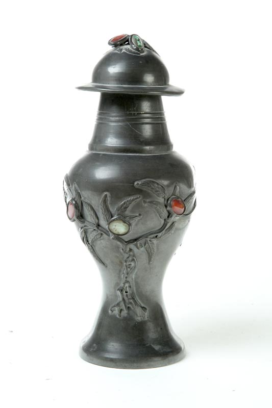 Appraisal: COVERED URN Asian late th-early th century Pewter funeral urn