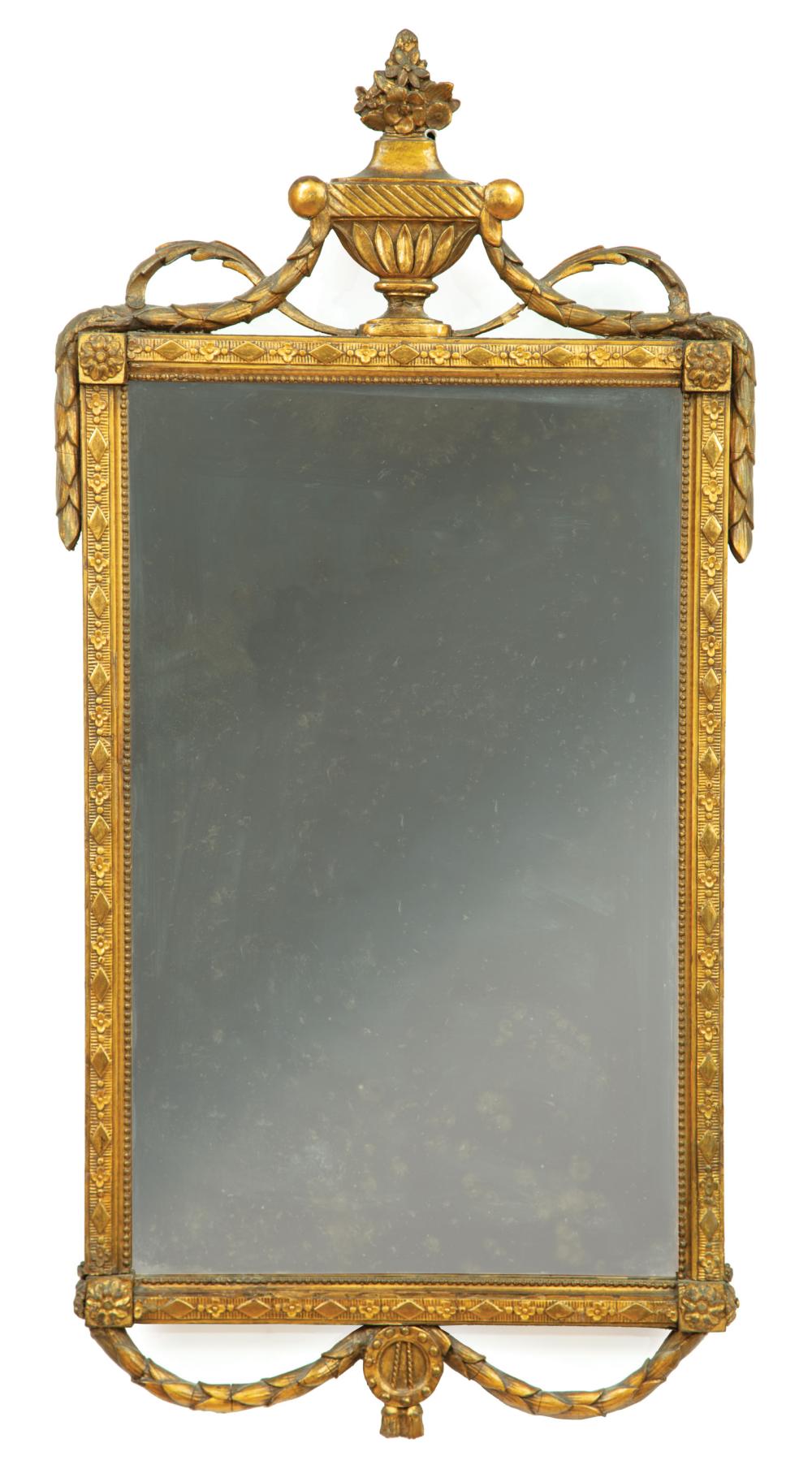 Appraisal: Antique Continental Neoclassical-Style Carved Giltwood Mirror foliate urn and swag