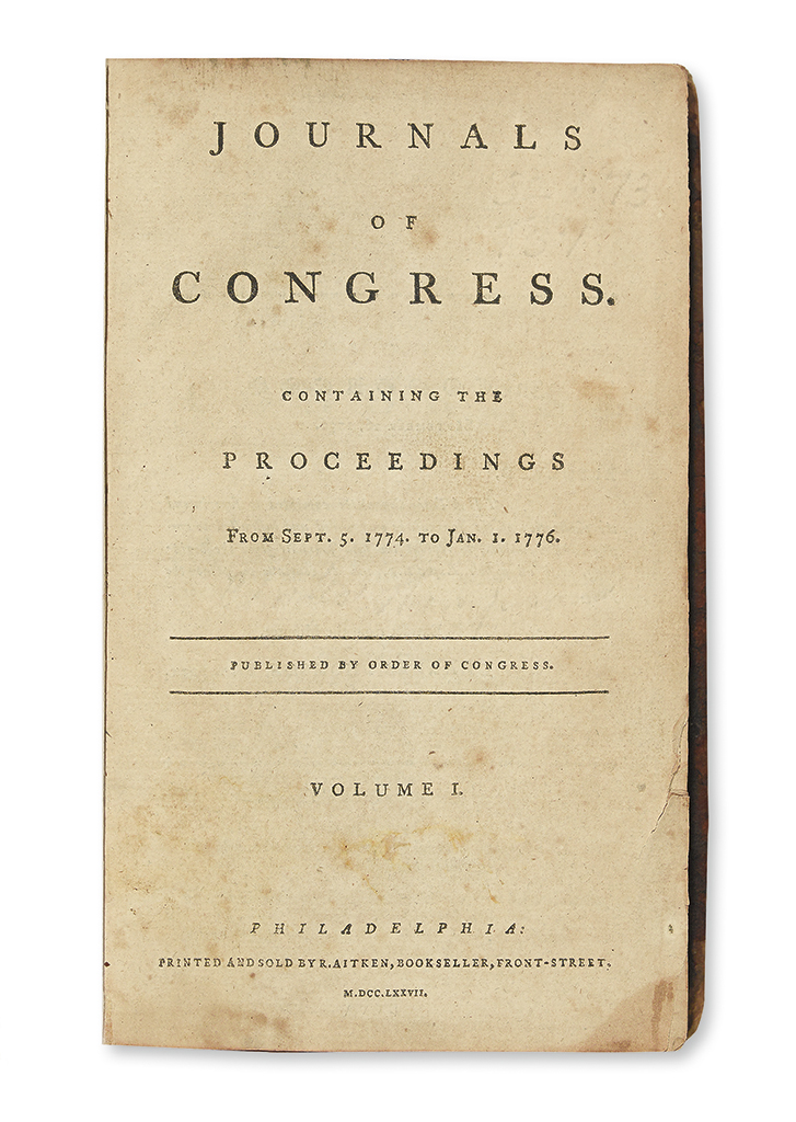 Appraisal: AMERICAN REVOLUTION-- Journals of Congress Containing the Proceedings from Sept