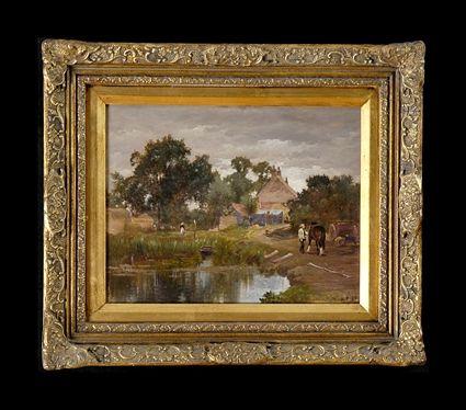 Appraisal: TH C SCHOOL FARM LIFE Oil on panel initialed and