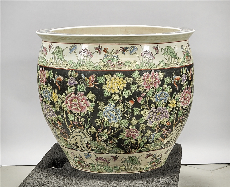 Appraisal: Chinese enameled porcelain fish bowl with flowers birds and butterflies