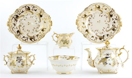 Appraisal: English ceramic tea service circa possibly Ridgeway fancy foliate-and-gilt decorated