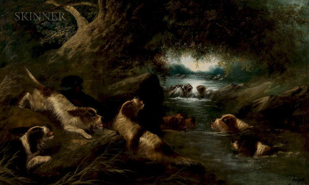 Appraisal: Edward George Armfield British - Otterhounds Frolicking at a River