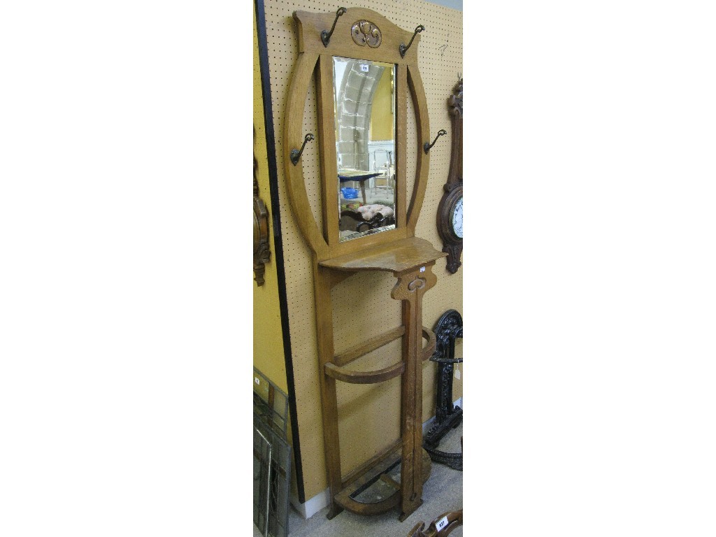 Appraisal: Arts Crafts oak mirror back hallstand