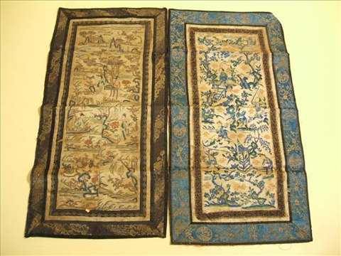 Appraisal: TWO CHINESE EMBROIDERED SILK SLEEVE PANELS Late Qing dynasty Each