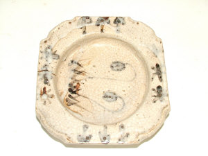 Appraisal: th th century Japanese Shino bowl of square form with