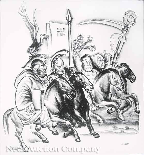 Appraisal: Hugo Gellert American - Horsemen of the Apocalypse lithograph pencil-signed