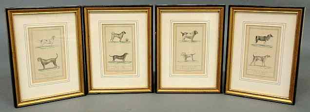 Appraisal: Four small framed and matted French dog prints th c