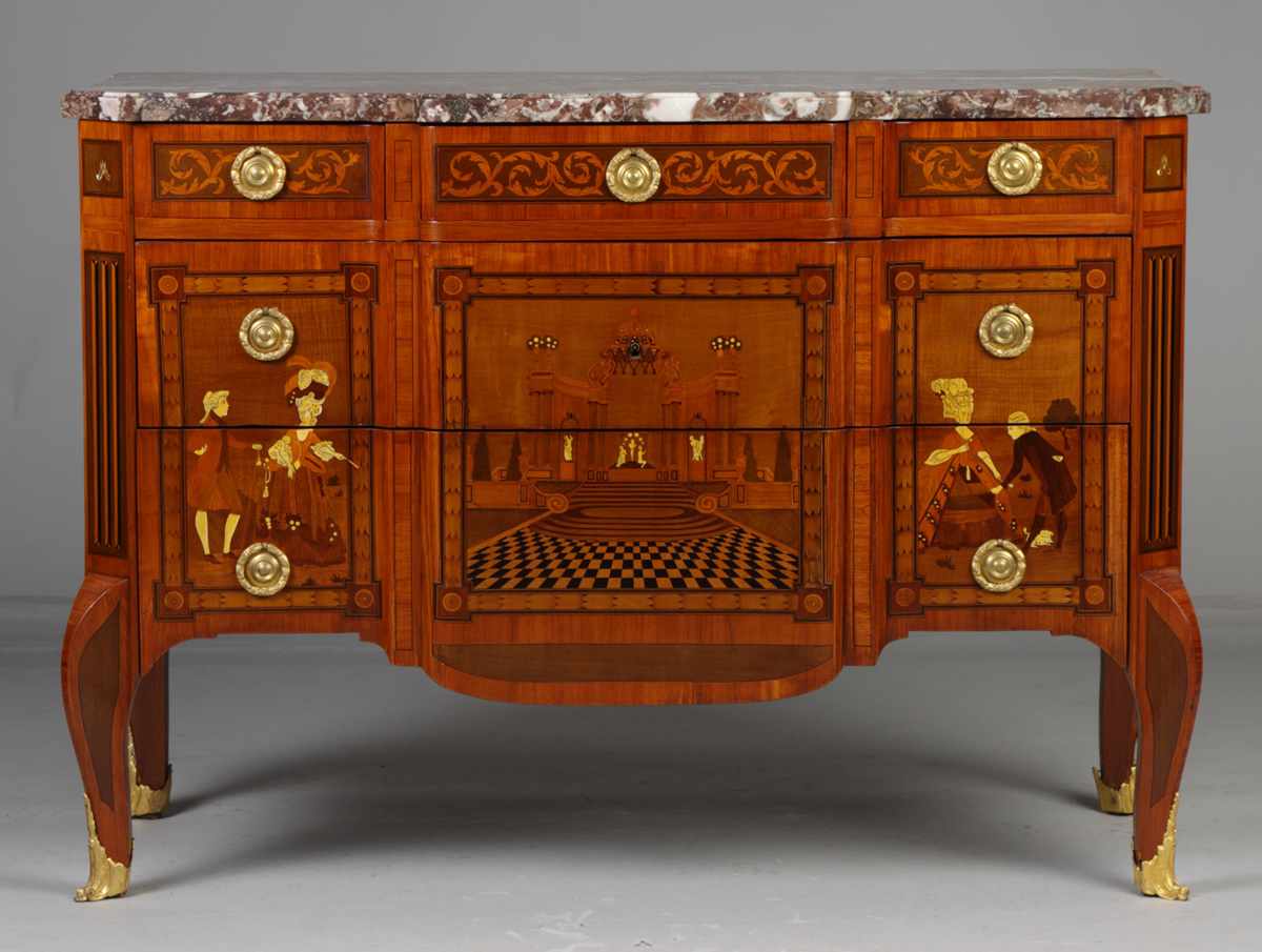 Appraisal: French Inlaid Chest of Drawers th cent Ivory Ebony Satinwood