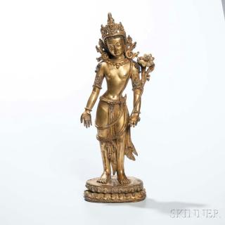 Appraisal: Gilt-bronze Figure of Avalokitesvara Padmapani Gilt-bronze Figure of Avalokitesvara Padmapani