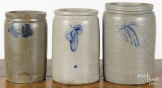 Appraisal: Three Pennsylvania stoneware jars th c with cobalt floral decoration