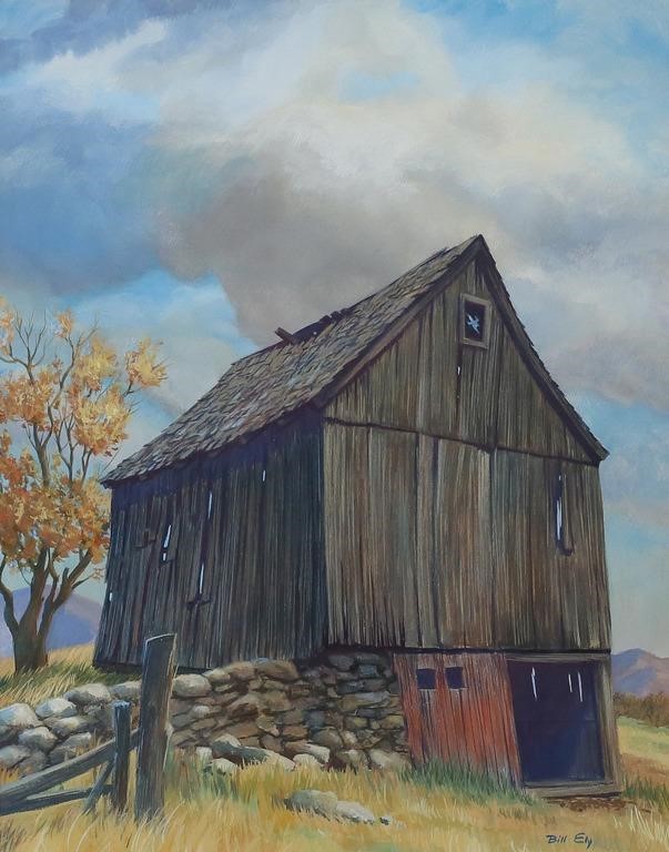 Appraisal: BILL ELY GOUACHE BARN IN LANDSCAPEBill Ely American th century