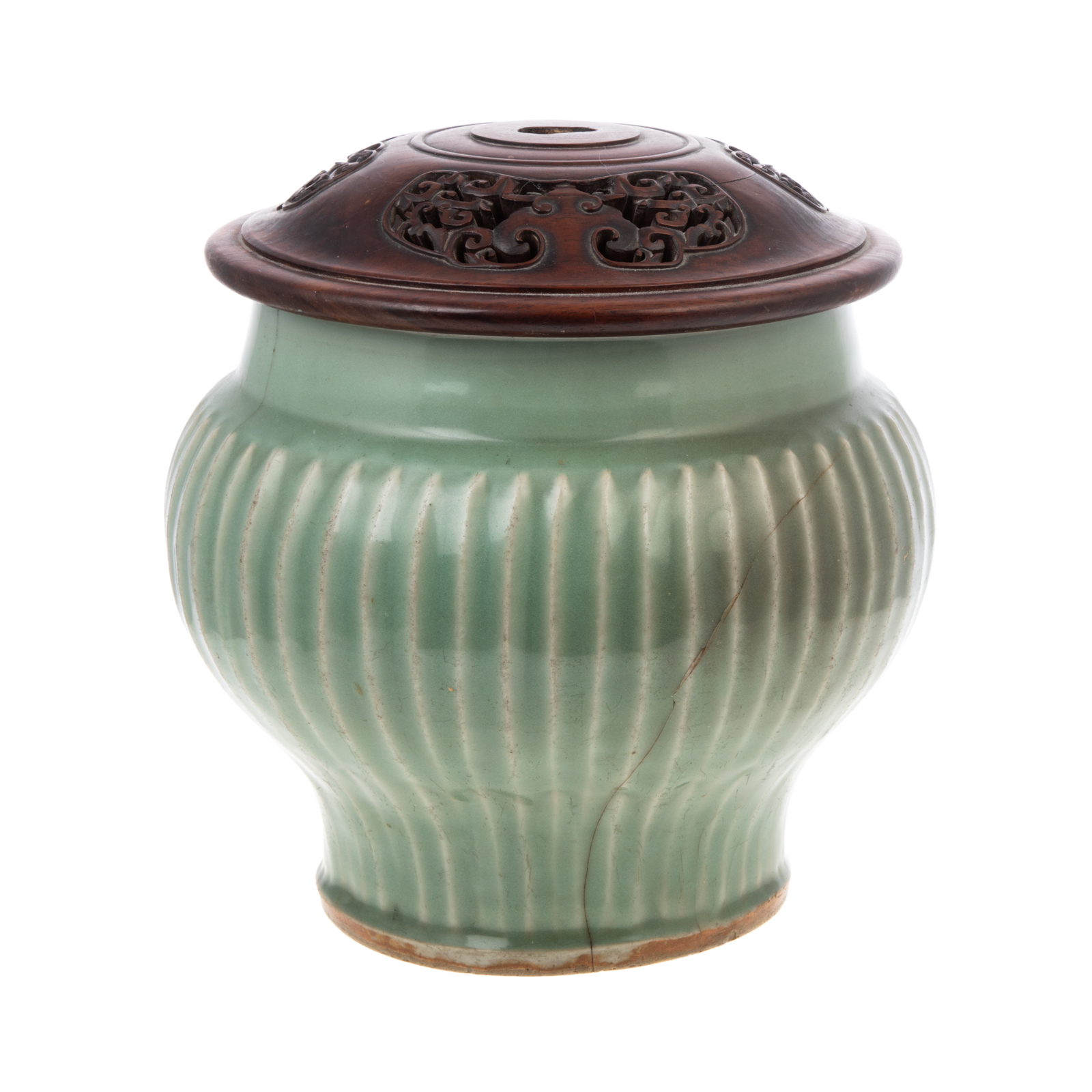 Appraisal: CHINESE CELADON PORCELAIN JAR Song Dynasty - large ribbed jar