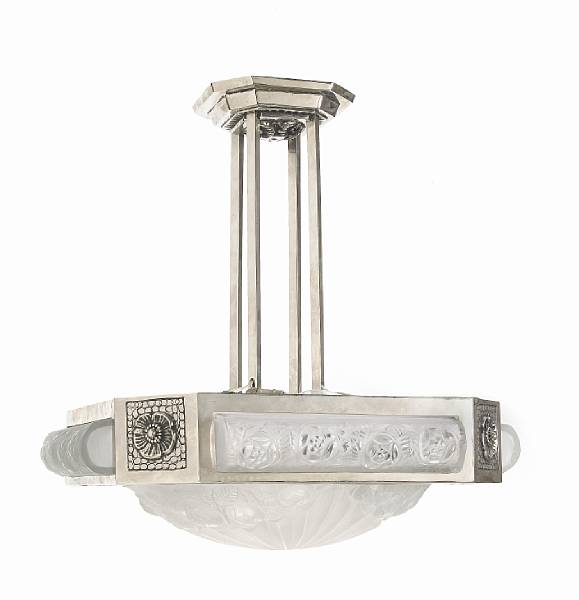 Appraisal: A French Art Deco hanging light fixture circa chromed-metal and