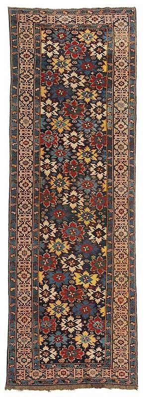 Appraisal: Shirvan Field of Flowers Runner Caucasian navy blue ground stylized