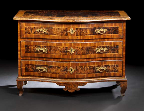 Appraisal: Italian Mahogany and Burlwood Commode mid- th century the top