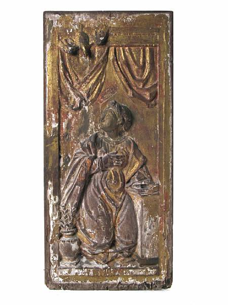 Appraisal: An Italian carved and giltwood relief panel th century height