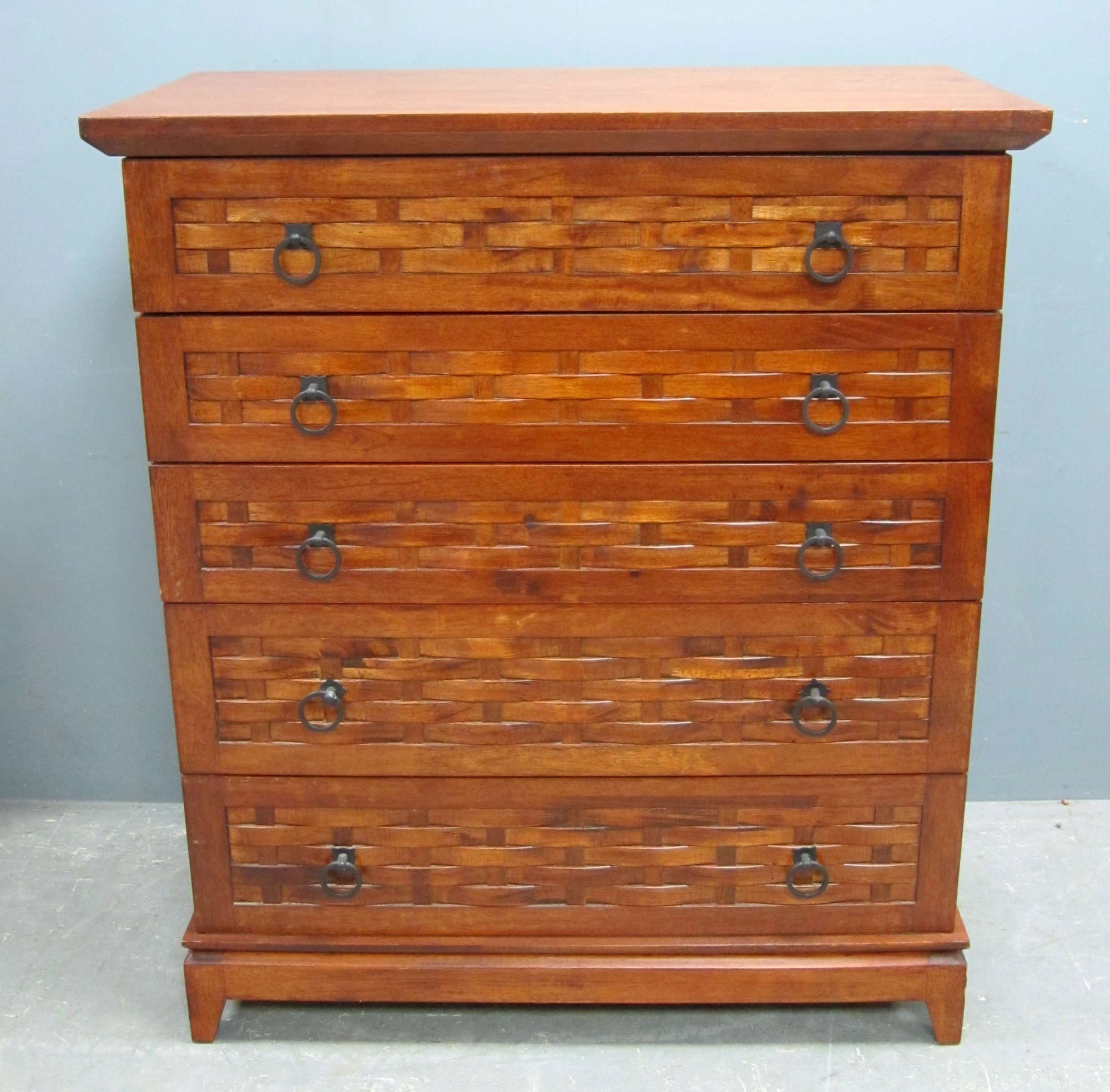 Appraisal: Modern hardwood chest of five long graduated drawers front with