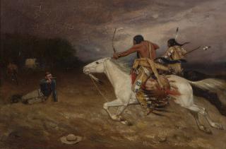 Appraisal: Gaspard de Latoix ''Desperate Stand'' two Indians on horseback shooting