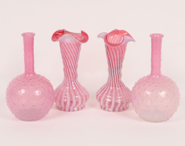 Appraisal: Lot four glass items pair opaline twist vases with ruffled