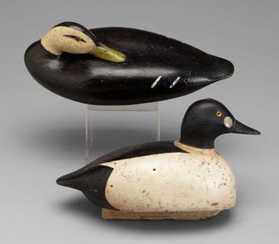 Appraisal: Two Elmore duck decoys black duck base marked quot Sleeping