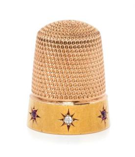 Appraisal: An American -Karat Yellow Gold Diamond and Ruby Thimble Simons