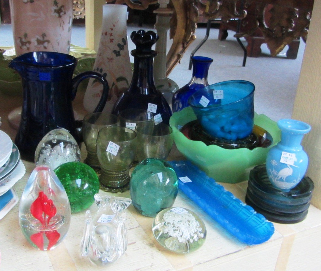 Appraisal: A quantity of coloured glass wares including a Victorian green