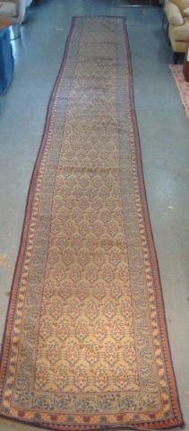 Appraisal: Beige and Blue Runner with Triple Border Dimensions ' x