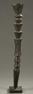 Appraisal: West African staff with geometric carvings West African figural staff