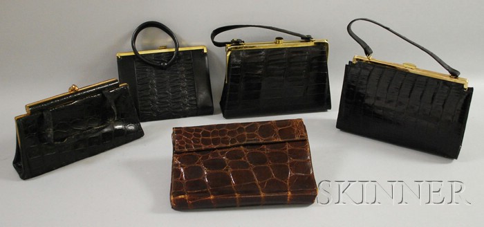 Appraisal: Five Vintage Lady's Leather and Alligator Handbags