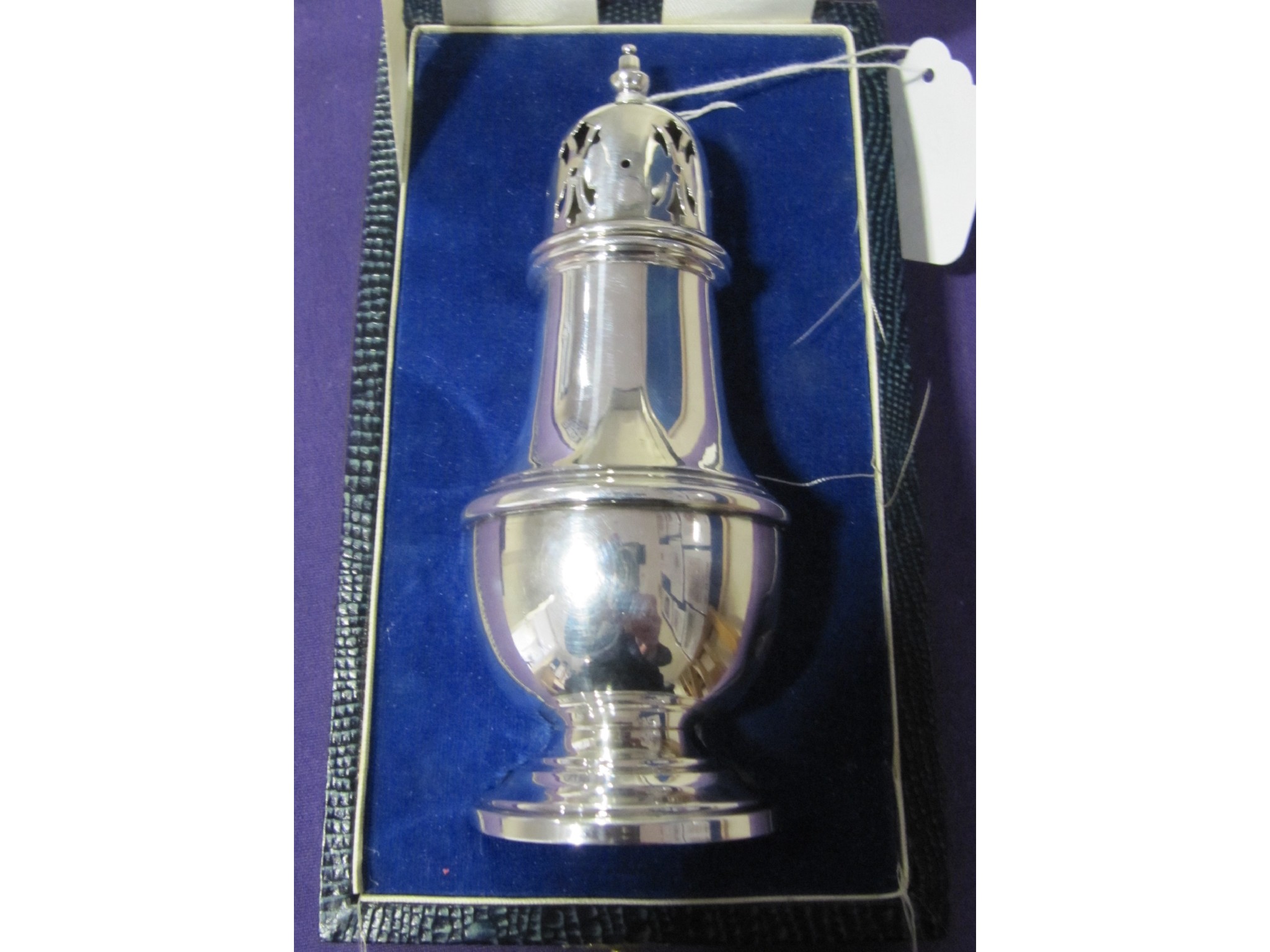 Appraisal: A cased silver sugar castor Birmingham