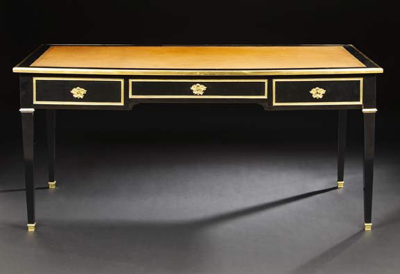 Appraisal: Louis XVI-Style Gilt-Brass-Mounted and Ebonized Bureau Plat early th century