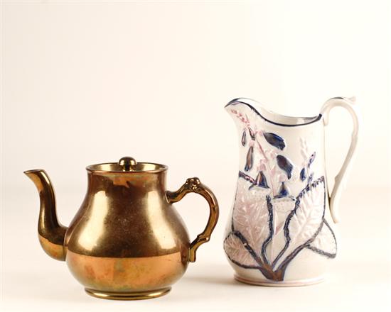 Appraisal: A Salt Glazed Pitcher and Luster Teapot the pitcher with