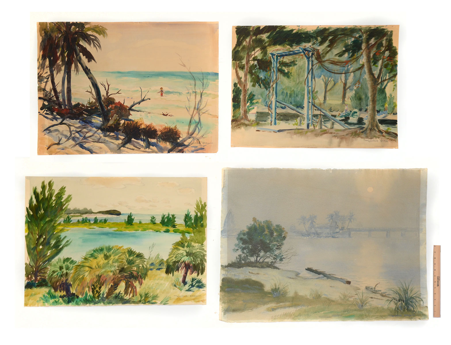 Appraisal: Berg Wilfred American - Four Florida Watercolors to Include New